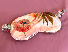 Load image into Gallery viewer, Luxury self-care gift bundle: Coral coloured silk pyjama set, pillowcase and eye mask in &#39;Eden&#39; Print