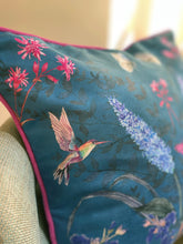 Load image into Gallery viewer, Teal Cushion with watercolour botanical art &#39;Serene&#39; double sided design