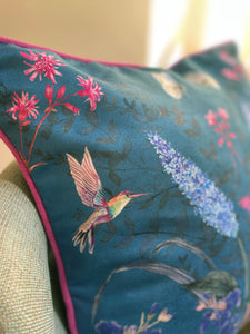 Teal Cushion with watercolour botanical art 'Serene' double sided design