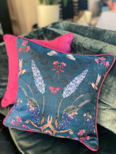 Load image into Gallery viewer, Teal Cushion with watercolour botanical art &#39;Serene&#39; double sided design