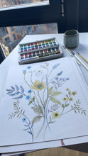 Load image into Gallery viewer, Vibrant yellow and pale blue ‘Luciferin’ floral silk tie