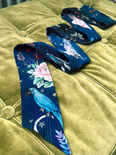 Load image into Gallery viewer, Navy 'Skinny' Silk scarf in the botanical  'Wonderous' Print, delicate, lightweight scarf accessory