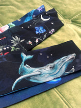Load image into Gallery viewer, Navy 'Skinny' Silk scarf in the botanical  'Wonderous' Print, delicate, lightweight scarf accessory