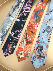 Rust orange coloured Silk Tie, 'Eden' tropical meadow print