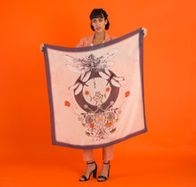 Load image into Gallery viewer, Navy blue and cream &quot;Dragonfly Silk&quot; square Silk scarf