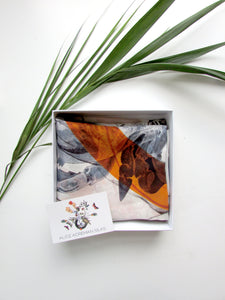 Blue 'Crustacean Silk' Silk Scarf, large square Silk Scarf with crab and tulip design from the Evolution Collection