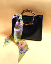 Load image into Gallery viewer, Golden Yellow &#39;Skinny&#39; Silk scarf in the botanical  &#39;Enticement&#39; Print, delicate, lightweight scarf accessory