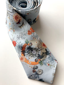 Pale blue silk tie with floral pattern 'Evolution' Men's Luxury Silk necktie