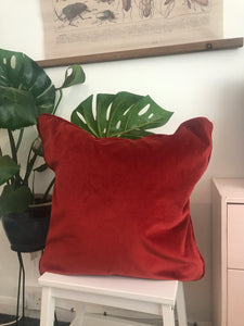 Large Square Velvet Paprika red Cushion with piped trim and feather filler