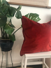 Load image into Gallery viewer, Large Square Velvet Paprika red Cushion with piped trim and feather filler