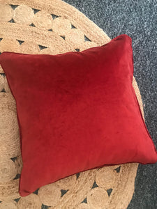 Large Square Velvet Paprika red Cushion with piped trim and feather filler