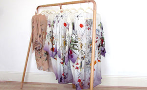 Cream 'Evolution' Silk Kimono Jacket size S/M with unique botanical illustrations- luxury lounging or evening wear