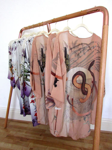 Luxury 'Mirage' Silk Kimono Jacket, handmade and unique illustrations size L/XL- luxury lounging or evening wear by Alice Acreman Silks