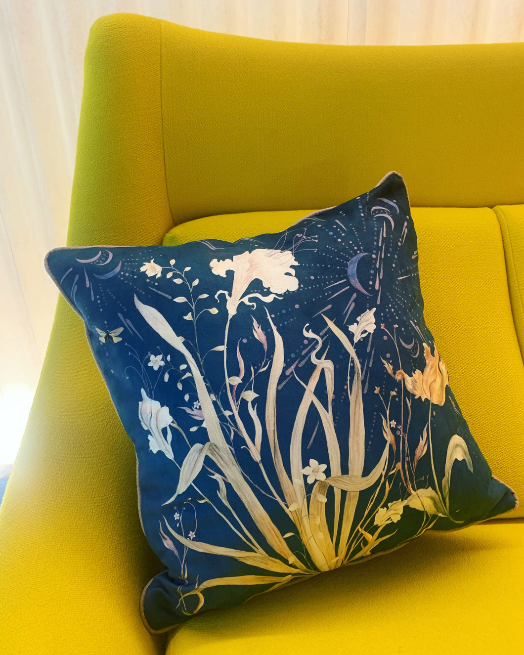 Navy Floral watercolour art Cushion 'Midnight' double sided design, made from Vegan friendly Suede