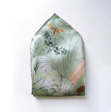Load image into Gallery viewer, Sage green Luxury Silk Pocket Square  &#39;Mirage&#39; print