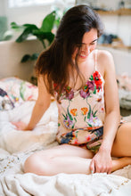 Load image into Gallery viewer, Silk Pyjamas- Set Cami and Shorts in &#39;Eden&#39; Tropical Meadow Print, luxury lounge wear