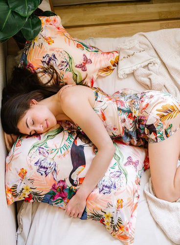Botanical Silk Pillowcase in hand painted 'Eden' print, Oxford Pillowcase