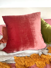 Load image into Gallery viewer, Silk Satin and Velvet Silk Cushion &#39;Balmy&#39; large square cushion with design tropical print