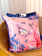 Load image into Gallery viewer, Coral watercolour art Cushion &#39;Pure shores&#39; double sided design with starfish illustration, made from Vegan friendly Suede