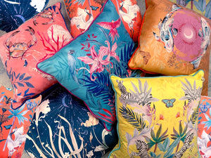 Navy Floral watercolour art Cushion 'Midnight' double sided design, made from Vegan friendly Suede