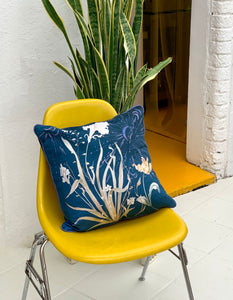 Navy Floral watercolour art Cushion 'Midnight' double sided design, made from Vegan friendly Suede
