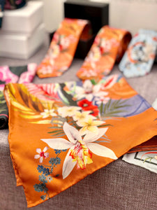 Rust Luxury Silk Pocket Square  'eden' print
