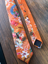 Load image into Gallery viewer, Rust orange coloured Silk Tie, &#39;Eden&#39; tropical meadow print