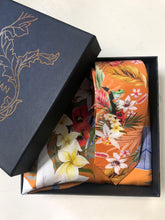 Load image into Gallery viewer, Rust Luxury Silk Pocket Square and tie in Gift set in box, &#39;Eden&#39; design formal wear for weddings or groomsmen gift