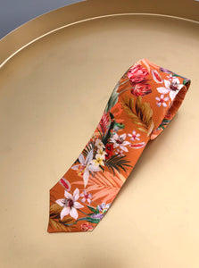 Rust Luxury Silk Pocket Square and tie in Gift set in box, 'Eden' design formal wear for weddings or groomsmen gift