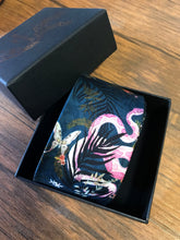 Load image into Gallery viewer, Navy Blue Silk Tie, &#39;Enticement&#39; Pink Serpent design and tropical flowers