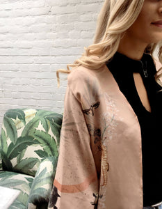Luxury 'Mirage' Silk Kimono Jacket, handmade and unique illustrations size L/XL- luxury lounging or evening wear by Alice Acreman Silks