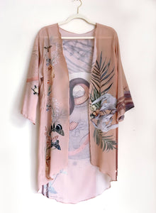 Luxury 'Mirage' Silk Kimono Jacket, handmade and unique illustrations size L/XL- luxury lounging or evening wear by Alice Acreman Silks
