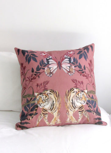 Blush pink Tiger Cushion 'Tigra' square Cushion made from Vegan Suede