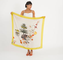 Load image into Gallery viewer, Lime green large square Silk Scarf, &#39;Tropic Silk&#39; botanical illustration luxury accessory