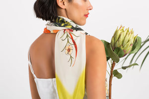 Lime green large square Silk Scarf, 'Tropic Silk' botanical illustration luxury accessory