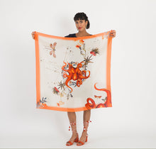 Load image into Gallery viewer, Orange Silk Scarf &#39;Oracle Silk&#39; is Hand-painted, square Silk Scarf from the Evolution Collection by Alice Acreman silks