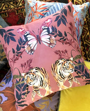 Load image into Gallery viewer, Blush pink Tiger Cushion &#39;Tigra&#39; square Cushion made from Vegan Suede 45x45cm