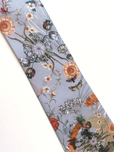 Pale blue silk tie with floral pattern 'Evolution' Men's Luxury Silk necktie
