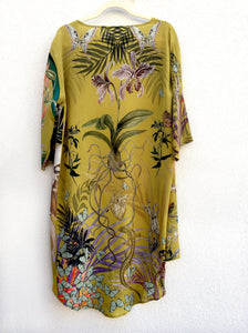 Yellow 'Enticement' Silk Kimono Jacket size L/XL handmade and unique illustrations- luxury lounging or evening wear