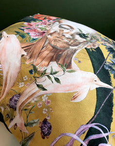Large Yellow Cushion with striking Watercolour skull design 'Boto Cushion' in Vegan friendly Suede 60x60cm