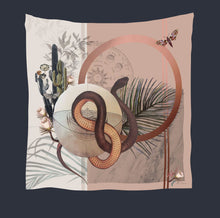 Load image into Gallery viewer, Snake Square Silk scarf &#39;Nevada&#39; Silk is a Hand-painted in neutral tones with coiled serpent