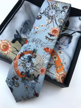 Load image into Gallery viewer, Light Blue Luxury Silk Pocket Square and tie in Gift set in box, &#39;Evolution&#39; design formal wear for weddings or groomsmen gift