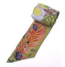 Load image into Gallery viewer, Golden Yellow &#39;Skinny&#39; Silk scarf in the botanical  &#39;Enticement&#39; Print, delicate, lightweight scarf accessory