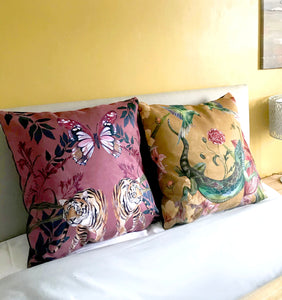 Blush pink tiger cushion ‘Tigra’ large size in Vegan Suede