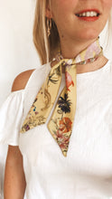Load image into Gallery viewer, Golden Yellow &#39;Skinny&#39; Silk scarf in the botanical  &#39;Enticement&#39; Print, delicate, lightweight scarf accessory
