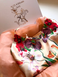 Silk Pyjamas- Set Cami and Shorts in 'Eden' Tropical Meadow Print, luxury lounge wear