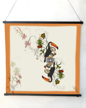 Load image into Gallery viewer, Square silk scarf with orange boarder &#39;Toucan Silk&#39;