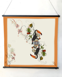 Square silk scarf with orange boarder 'Toucan Silk'