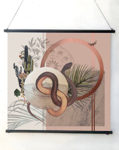 Snake Square Silk scarf 'Nevada' Silk is a Hand-painted in neutral tones with coiled serpent
