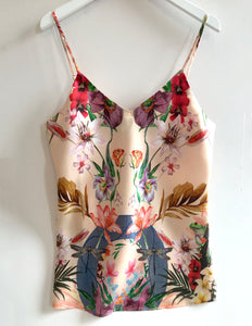 Silk Pyjamas- Set Cami and Shorts in 'Eden' Tropical Meadow Print, luxury lounge wear